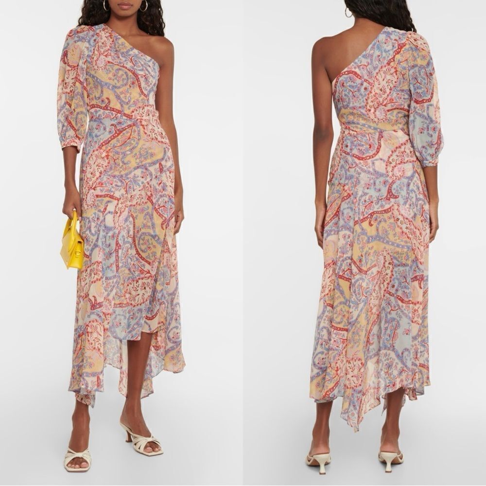 Veronica Beard Kimber One Shoulder Paisley Floral Silk Dress